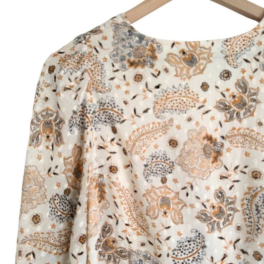 Joie V Neck Button Up Multicolor Print Cream Brown L - Picture 10 of 12